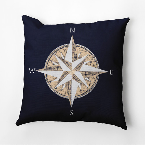 20" x 20" Blue and Beige Compass Nautical Outdoor Throw Pillow