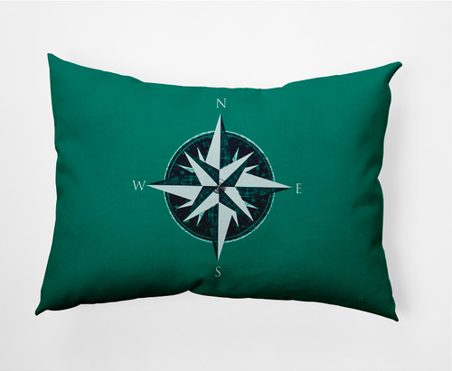 14" x 20" Green and Black Compass Nautical Outdoor Throw Pillow