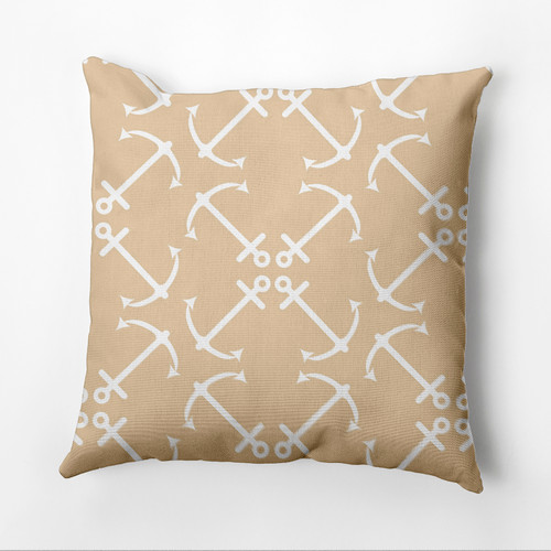 16" x 16" Brown and White Anchors Up Outdoor Throw Pillow