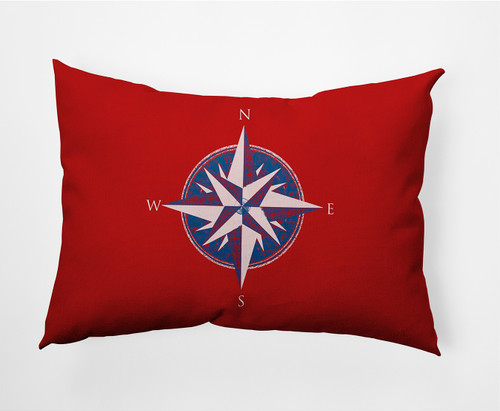 14" x 20" Red and Blue Compass Nautical Outdoor Throw Pillow