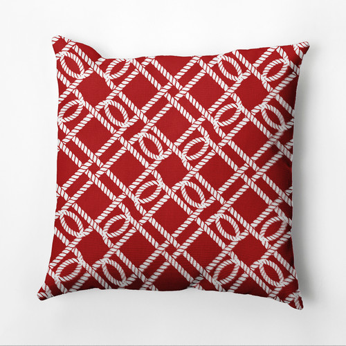 18" x 18" Red and White Know the Ropes Square Outdoor Throw Pillow