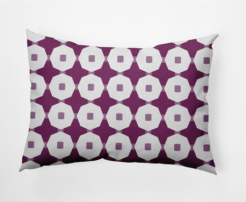 14" x 20" Purple and White Button Up Rectangular Outdoor Throw Pillow