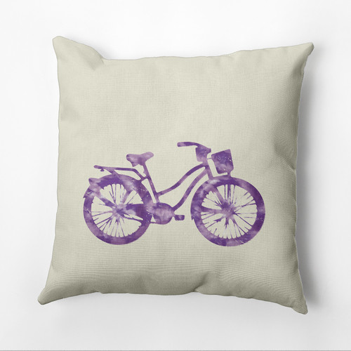 16" x 16" White and Purple Bicycle Outdoor Throw Pillow