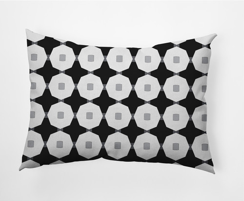 14" x 20" White and Black Button Up Rectangular Outdoor Throw Pillow