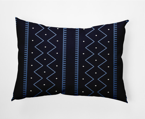 14" x 20" Blue and White Mudcloth Rectangular Outdoor Throw Pillow