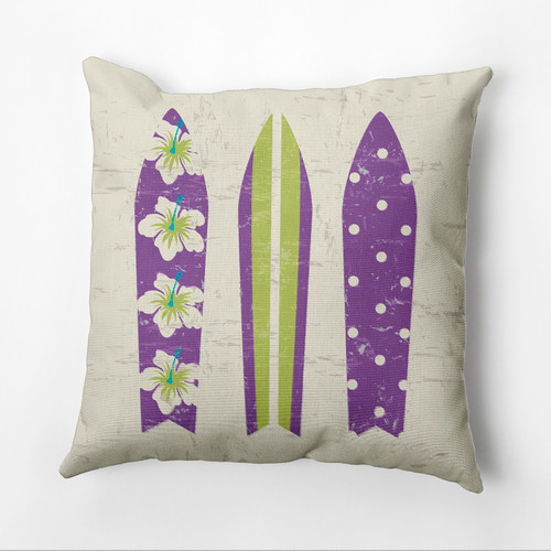 16" x 16" Purple and Green Triple Surf Outdoor Throw Pillow