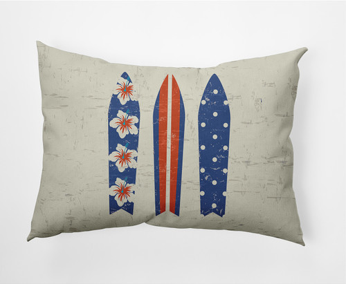 14" x 20" Blue and Orange Triple Surfboards Rectangular Outdoor Throw Pillow