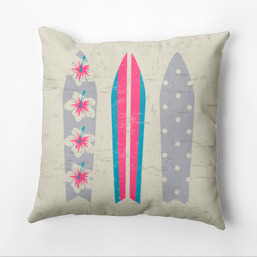 16" x 16" Gray and Pink Triple Surf Outdoor Throw Pillow