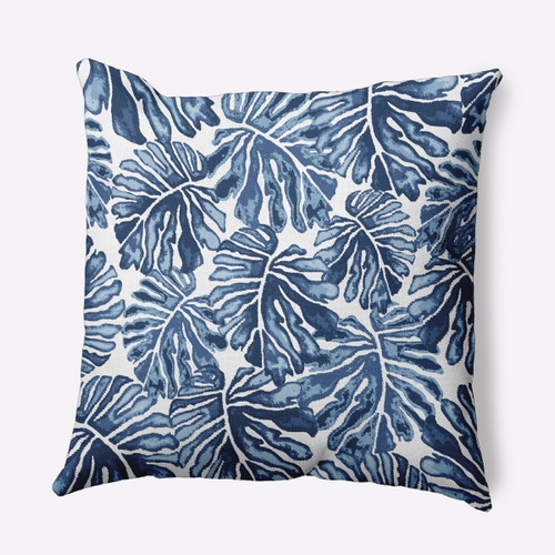 20" x 20" Blue and White Palm Leaves Square Throw Pillow