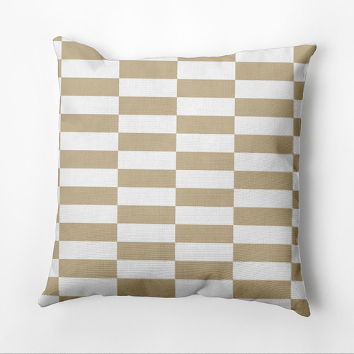 20" x 20" Brown and White Checkered Outdoor Throw Pillow