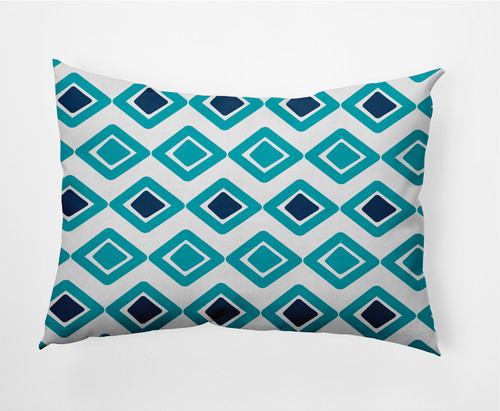 14" x 20" White and Blue Rectangular Diamond Jive Outdoor Throw Pillow