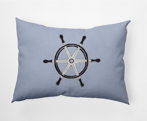 Ship Wheel Outdoor Throw Pillow - 20" - Powder Blue and Black