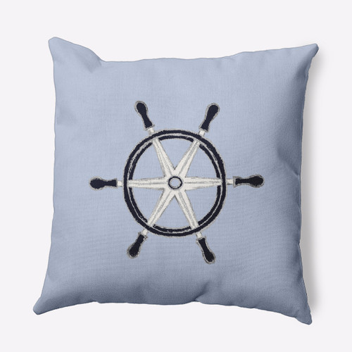 Ship Wheel Outdoor Throw Pillow - 20" - Blue and White