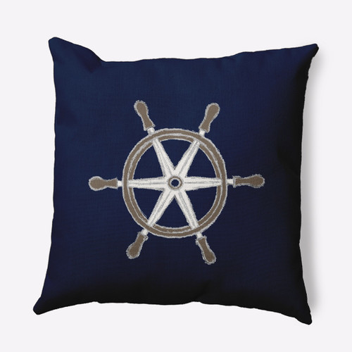 Ship Wheel Outdoor Throw Pillow - 18" - Navy and White