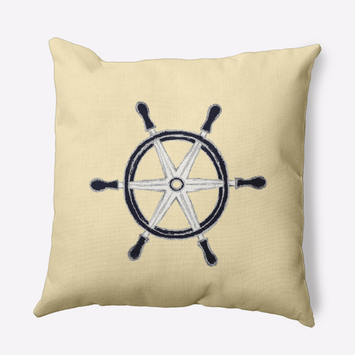 20 x 20" Yellow and Black Ship Wheel Outdoor Throw Pillow