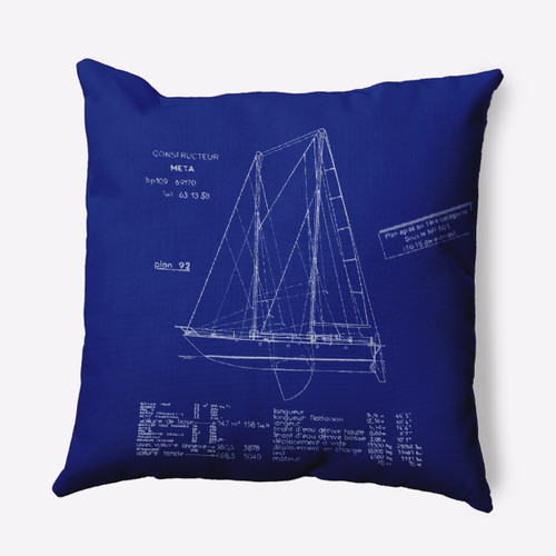 18" x 18" Blue and White Sail Plan Outdoor Throw Pillow