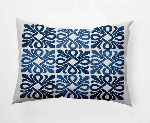 14" x 20" Blue and White Tiki Rectangular Outdoor Throw Pillow