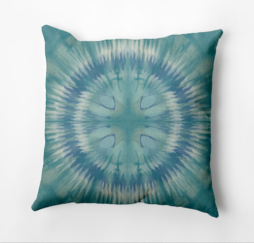 16" x 16" Blue and Green Shibori Burst Outdoor Throw Pillow