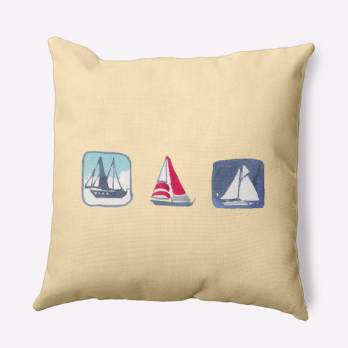 18" x 18" Yellow and Blue Boat Trio Square Outdoor Throw Pillow