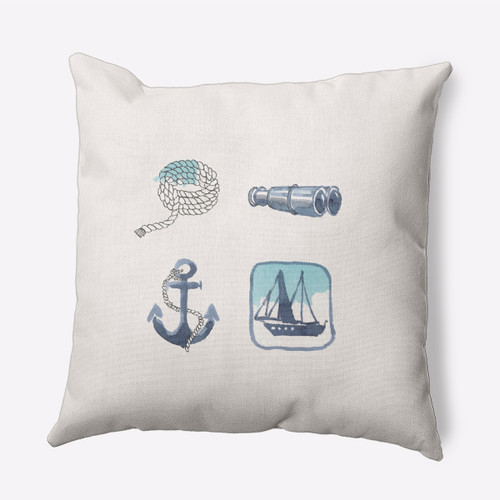 16" x 16" Ivory and Blue Sea Tools Square Outdoor Throw Pillow