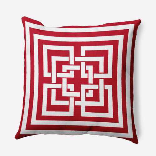 18" x 18" Red and White Greek New Key Outdoor Throw Pillow