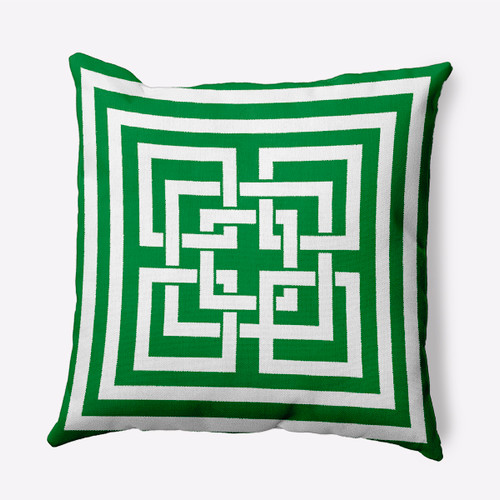 16" x 16" Green and White Greek New Key Outdoor Throw Pillow