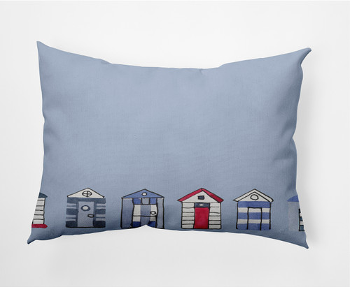 14" x 20" Blue and White Beach Huts Rectangular Outdoor Throw Pillow