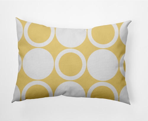 14" x 20" Yellow and White Mod Circles Rectangular Outdoor Throw Pillow