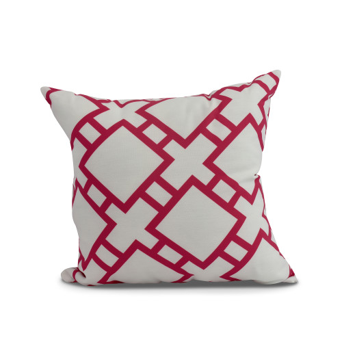 20" White And Fuchsia Pink Square In St Louis Decorative Geometric Outdoor Throw Pillow