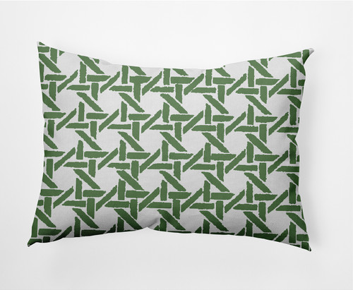 14" x 20" Green and White Rattan Patterned Outdoor Throw Pillow - Down Alternative Filler