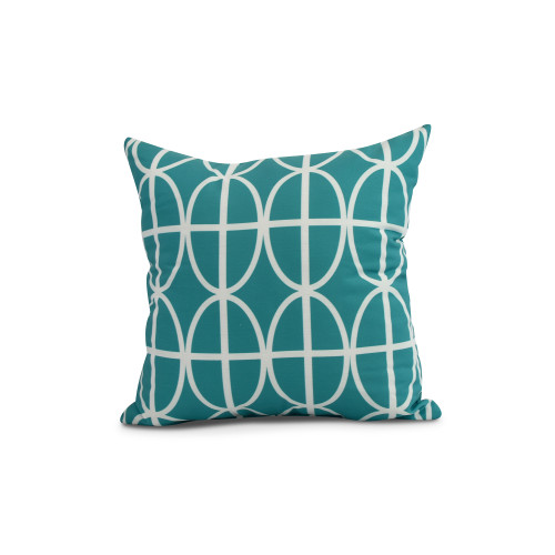 18" Blue and White Ovals and Stripes Geometric-Patterned Outdoor Pillow - Down Alternative Filler