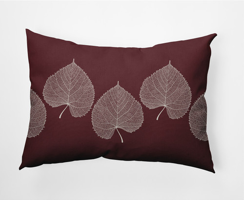 14" x 20" Red and White Leaf Print Rectangular Outdoor Throw Pillow