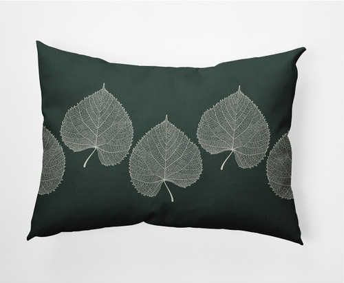 14" x 20" Green and White Leaf Print Rectangular Outdoor Throw Pillow