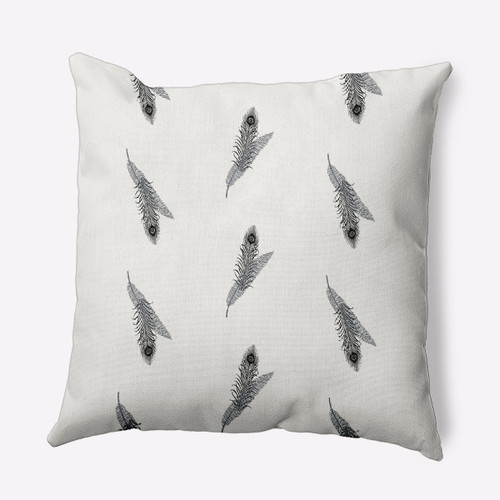 18" x 18" White and Black Feather Stripe Outdoor Throw Pillow