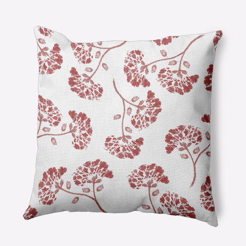 18" x 18" White and Red Opal Flower Outdoor Throw Pillow