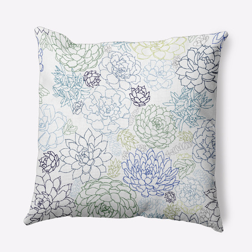 16" x 16" White and Blue Opal Flower Outdoor Throw Pillow