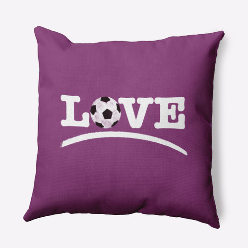 20" x 20" Pink and White "Love" Soccer Outdoor Throw Pillow