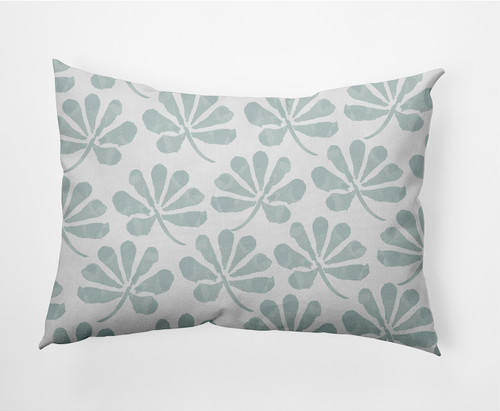 14" x 20" Green and Gray Ina Flower Rectangular Outdoor Throw Pillow