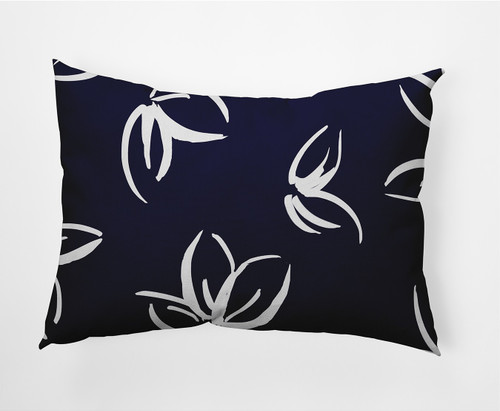 14" x 20" Blue and White Eva Flower Rectangular Outdoor Throw Pillow