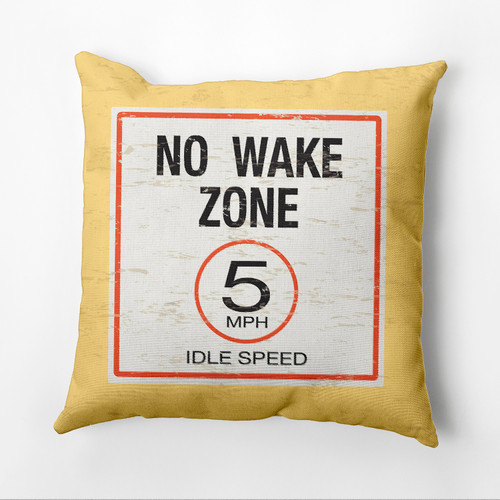 16" x 16" Yellow and White "No Wake Zone" Outdoor Throw Pillow