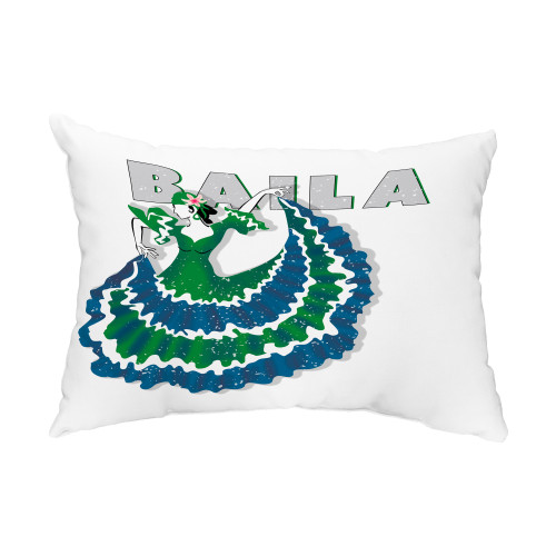 14" x 20" White and Green Cuban Dancer "Baila" Rectangular Outdoor Throw Pillow