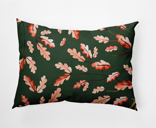 14" x 20" Green and Orange Wild Oak Leaves Outdoor Throw Pillow