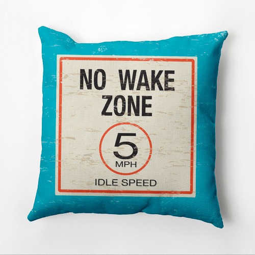 20" x 20" Blue and White "No Wake Zone" Outdoor Throw Pillow