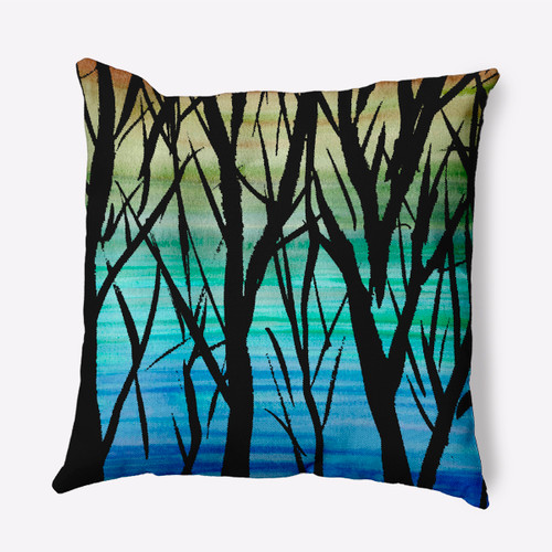 20" x 20" Black and Green Sunset Branches Outdoor Throw Pillow