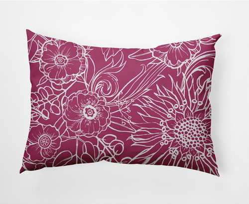 14" x 20" Pink and White Zentangle Rectangular Outdoor Throw Pillow