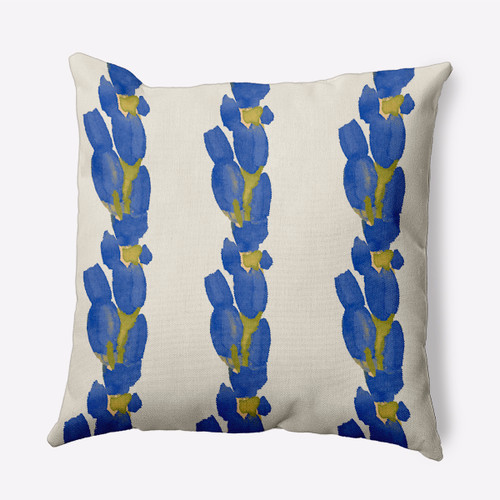 18" x 18" White and Blue Tulip Stripes Outdoor Throw Pillow