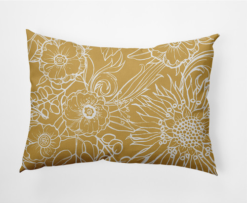 14" x 20" Yellow and White Zentangle Rectangular Outdoor Throw Pillow