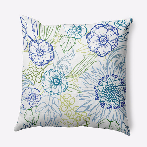 16" x 16" White and Blue Zentangle Outdoor Throw Pillow