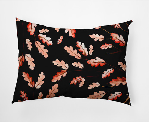 14" x 20" Black and Orange Wild Oak Leaves Rectangular Outdoor Throw Pillow