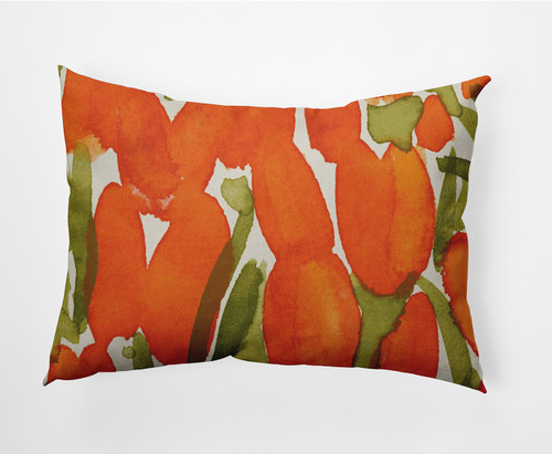 14" x 20" Orange and Green Tulip Beauty Outdoor Throw Pillow